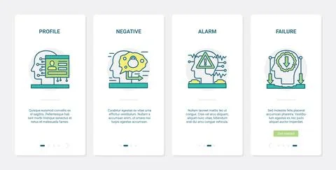 Negative stress reaction, human brain process UX, UI mobile app page screen set Illustrazione stock
