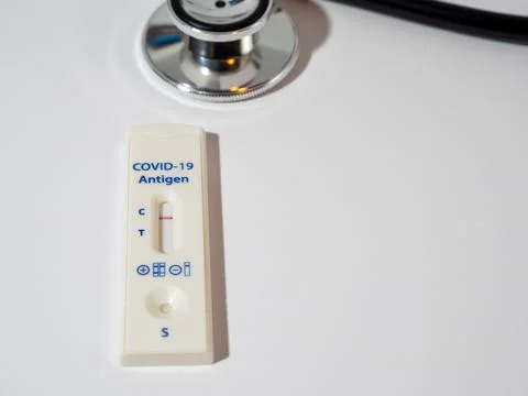 Negative test result using COVID-19 rapid testing device. Stock Photos