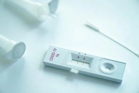 Negative test result using home screening machine for COVID-19 Stock Photos
