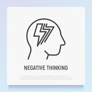 Negative thinking thin line icon. Flash in silhouette of man head. Depression Illustrazione stock