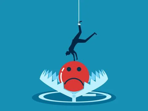 Negative thinking trap. Suffering icon in a trap Stock Illustration