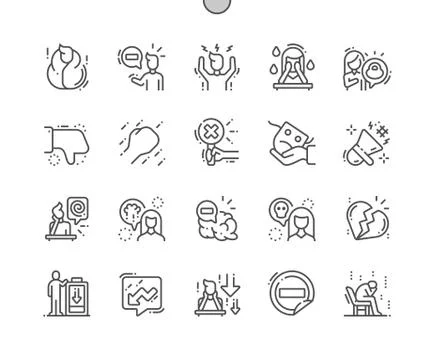 Negative thinking Well-crafted Pixel Perfect Vector Thin Line Icons Stock Illustration