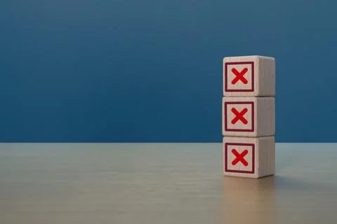 Negative thinking, wrong mark on empty space. business concept Stock Photos