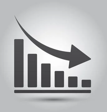 Negative trend bar graph with arrow down. Financial crisis Stock Illustration
