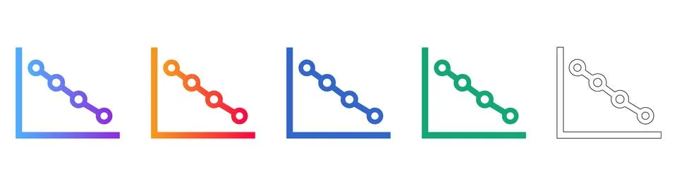 Negative Trend Chart Icon Set in Gradient and Outline Illustrazione stock