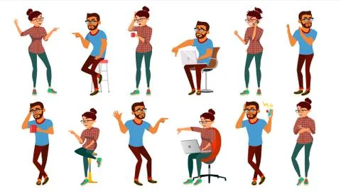 Negativity Expressing People Set Vector. Male, Female Character. Thumbs Down Illustrazione stock