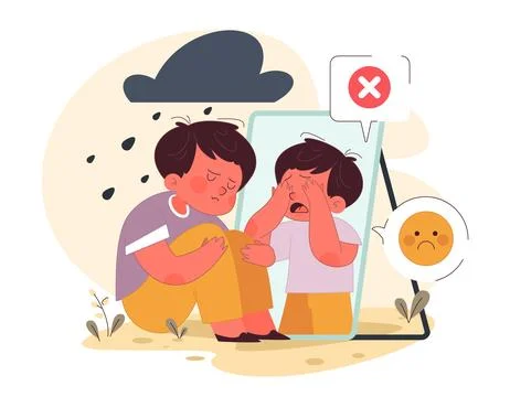Neglected child' low self-esteem and mental problems. Sad boy looking Stock Illustration