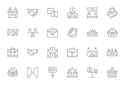 Negotiation Design Vector Icons featuring 24 PIXEL Perfect Thin Line Style Stock Illustration