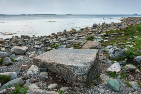 The negotiation stone on the Solovetsky Islands. Stock Photos