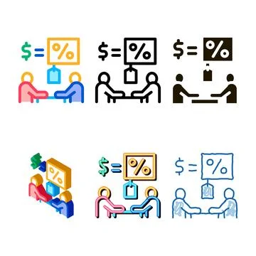 Negotiation table multistyle interest and money icon vector Stock Illustration