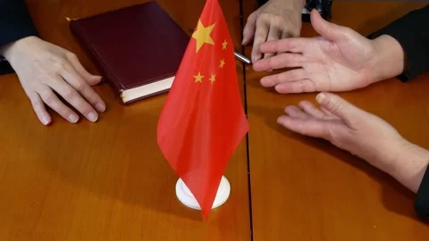 Negotiations about relations between China and Taiwan, hand of diplomats and  Stock Footage 218300976