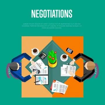 Negotiations concept. Top view workspace Stock Illustration