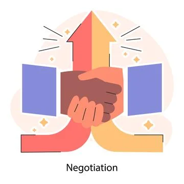 Negotiations. Employees finding consensus. Negotiation handshake. Stock Illustration