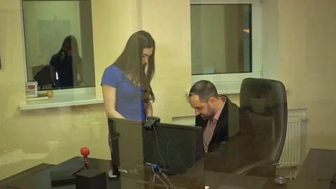 Negotiations of a girl who came to get a job and a boss who decided to ease the Stock Footage