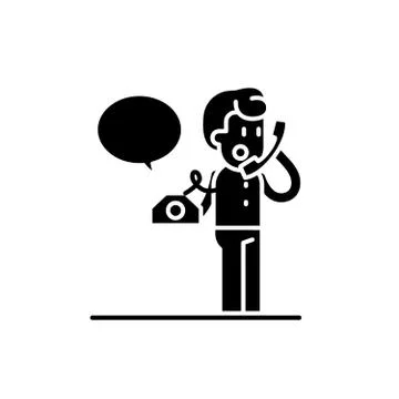 Negotiations on the phone black icon, vector sign on isolated background Stock Illustration