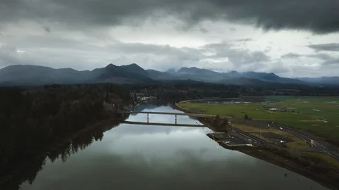 Nehalem River Drone Dolly Zoom Stock Footage