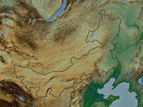 Nei Mongol, China. Colored elevation map with lakes and rivers Stock Illustration