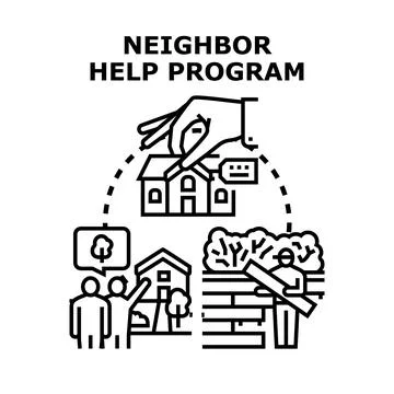 Neighbor help program aiding community development volunteering Illustration