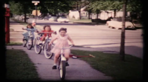 Neighborhood bike ride with family and friends 1950s vintage film home movie 276 Stock Footage