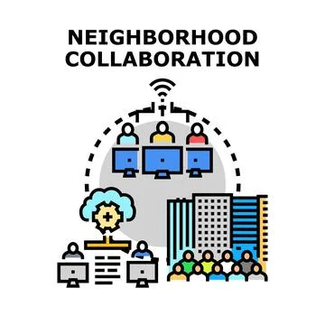 Neighborhood collaboration for community development and connection Stock Illustration