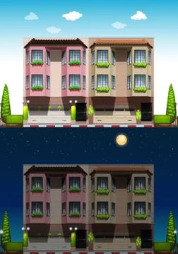 Neighborhood at day and night Stock Illustration
