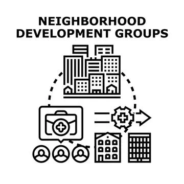 Neighborhood development groups implementing urban renewal strategy Illustrazione stock