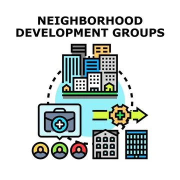 Neighborhood development groups implementing urban renewal strategy 库存插图