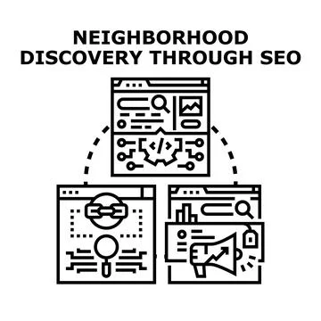 Neighborhood discovery through search engine optimization strategy Stock Illustration