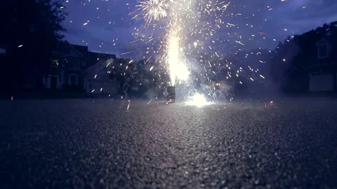 Neighborhood Fireworks | short burst climax fountain Stock Footage