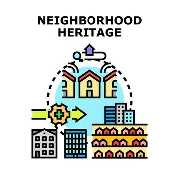 Neighborhood heritage evolution constructing community apartment buildings .. Stock Illustration