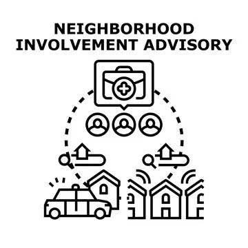 Neighborhood involvement advisory, community help and support services Stock Illustration