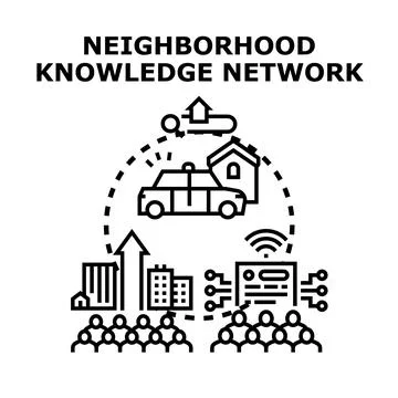 Neighborhood knowledge network connecting community information sharing Illustrazione stock