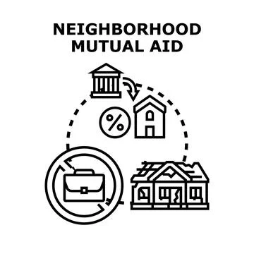 Neighborhood mutual aid program assisting damaged property Stock Illustration