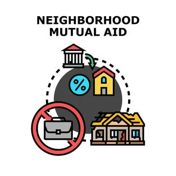Neighborhood mutual aid program assisting damaged property Stock Illustration