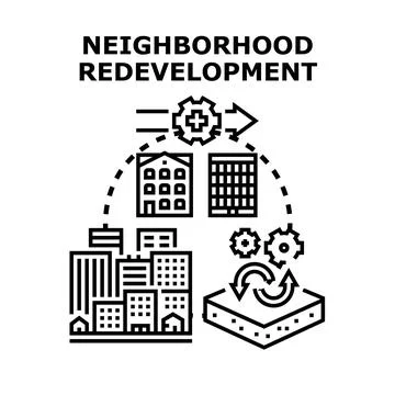 Neighborhood redevelopment process managing urban transformation planning Ilustración de archivo