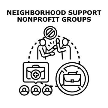 Neighborhood support nonprofit groups collaborating for community service Stock Illustration