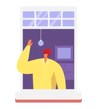 Neighbors people in window vector illustration, cartoon active man woman or Ilustración de archivo