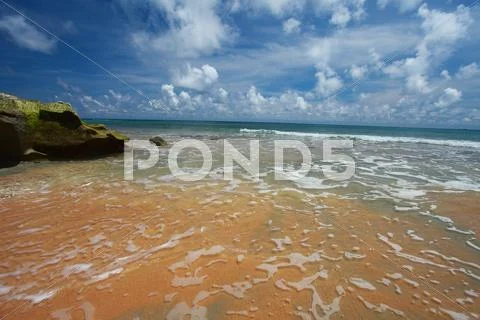 Neil island beach and blue sky with white clouds, andaman islands - india Stock Photos