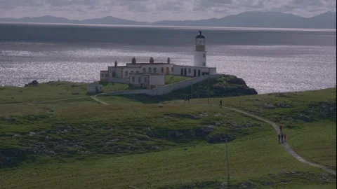 Neist lighthouse (Isle of Skye) with dramatic background Stock Footage 342973836