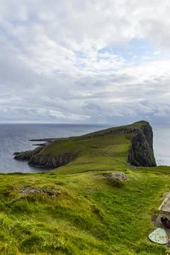 Neist Point at sunset, lighthouse, dramatic cliffs. Isle of Skye Foto stock