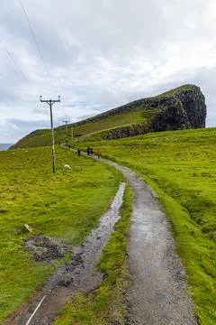 Neist Point at sunset, lighthouse, dramatic cliffs. Isle of Skye Foto stock