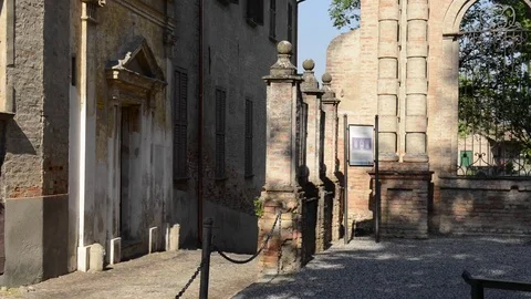 Neive, ancient bricks made buildings in Neive, Langhe, Italy Stock Footage 79438685