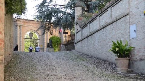 Neive, view on a small stone pavement alley Stock Footage 79228321