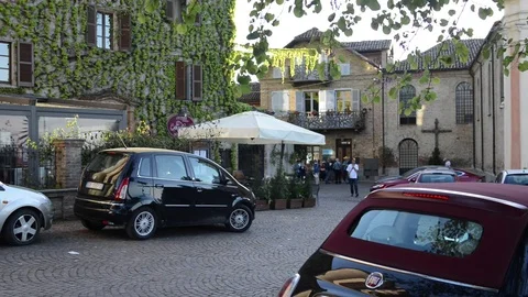 Neive, view on a stone pavemented road of Neive, Langhe, Italy Stock Footage 79286123