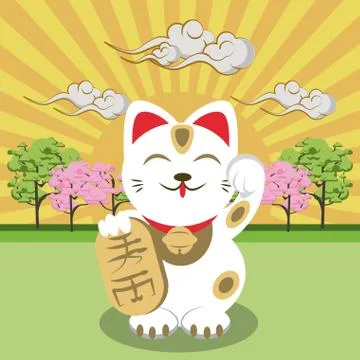 Neko cat in nature 스톡 일러스트