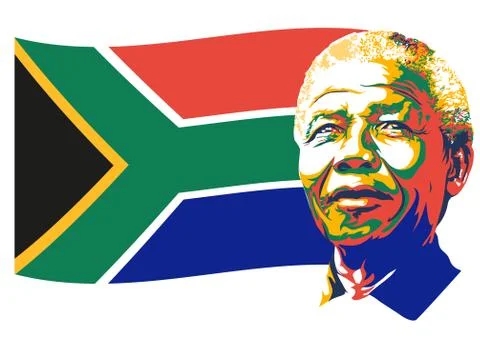 Nelson Mandela Vector Portrait Drawing with flag Illustration Stock Illustration