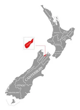 Nelson red highlighted in map of New Zealand Stock Illustration