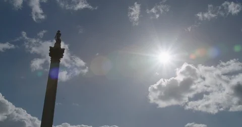 Nelsons Column Wide Lens Flare Panning Stock Footage