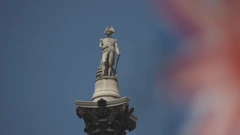 Nelson's Statue and Union Jack postcard, Trafalgar Square, London, England Stock Footage 243077629
