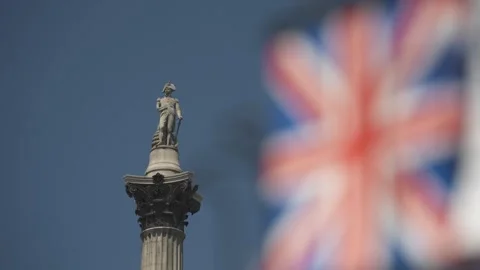 Nelson's Statue and Union Jack postcard, Trafalgar Square, London, England Stock Footage 243078950